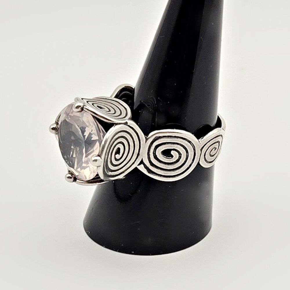 Vintage Israeli Sterling Silver CZ Swirl Ring Size 9